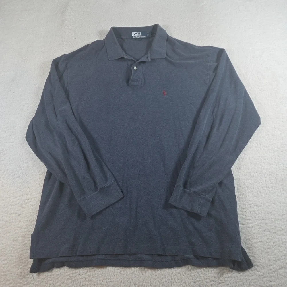 Vintage Polo Ralph Lauren Long Sleeve Polo Shirt Blue Mens 2XL Pony Logo 90's